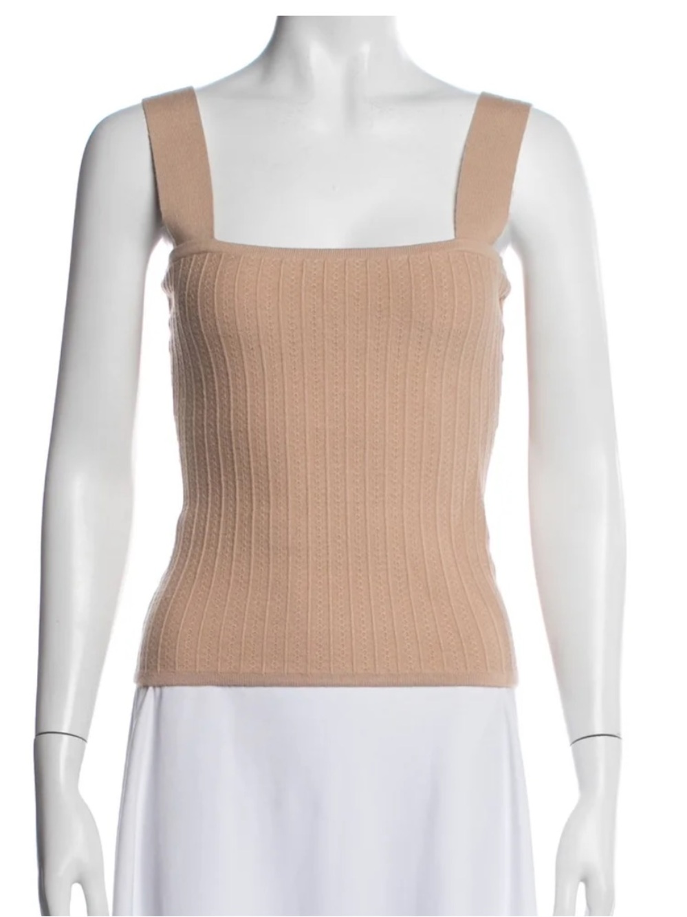 LPA Ribbed Square-Neck Tank Top in Nude Beige